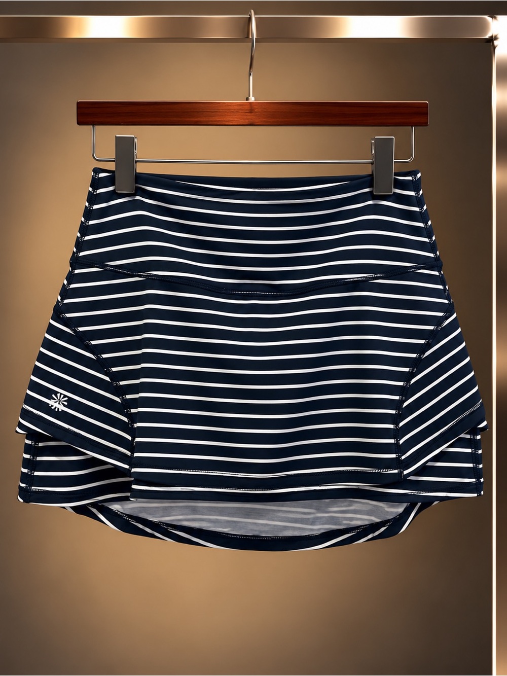 ATHLETA Striped Tennis Skort Navy White Built-In Shorts Ball Pocket XXS